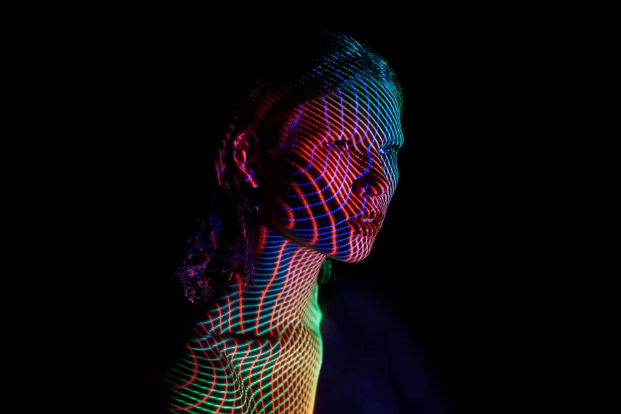 Lights projected on a face