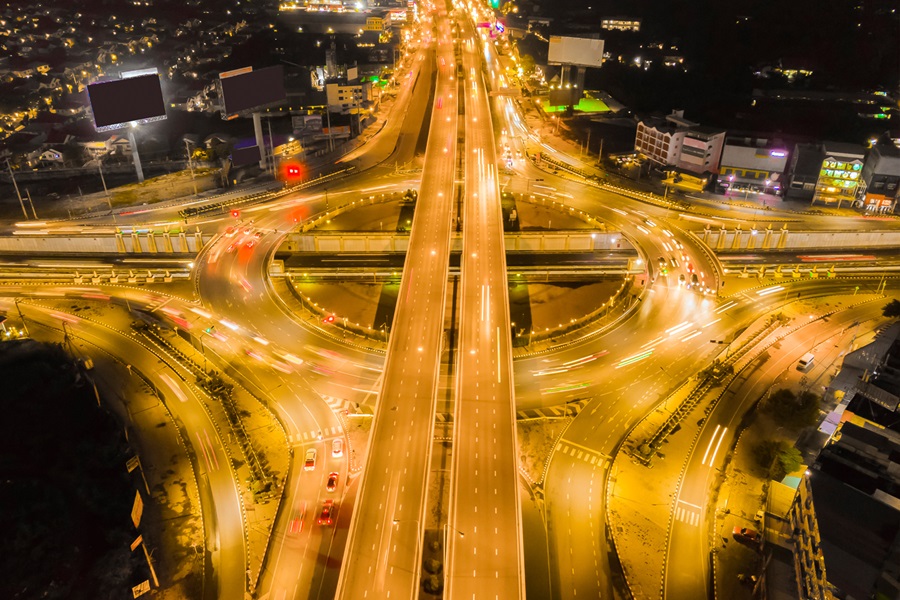 City road junction at night