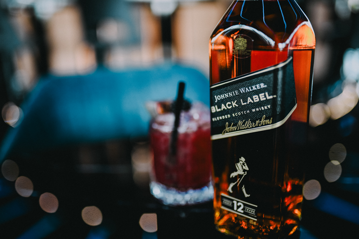 Johnnie Walker Black Label whisky in a cocktail bar 