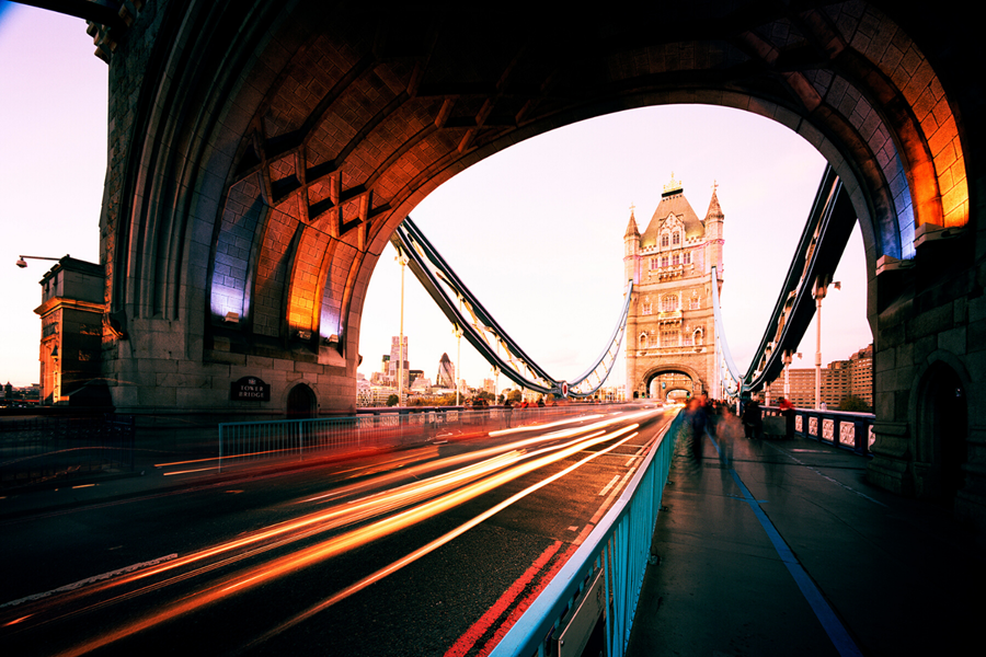 Tower Bridge with car lights