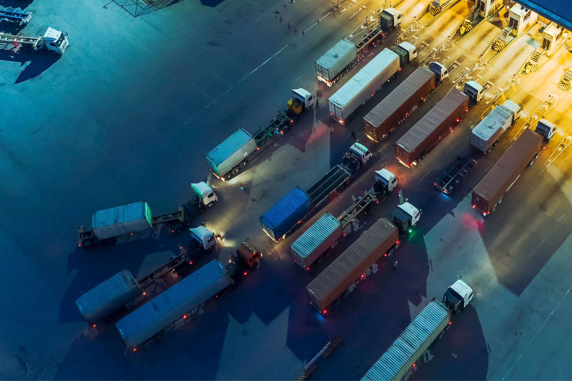 container lorries seen from above
